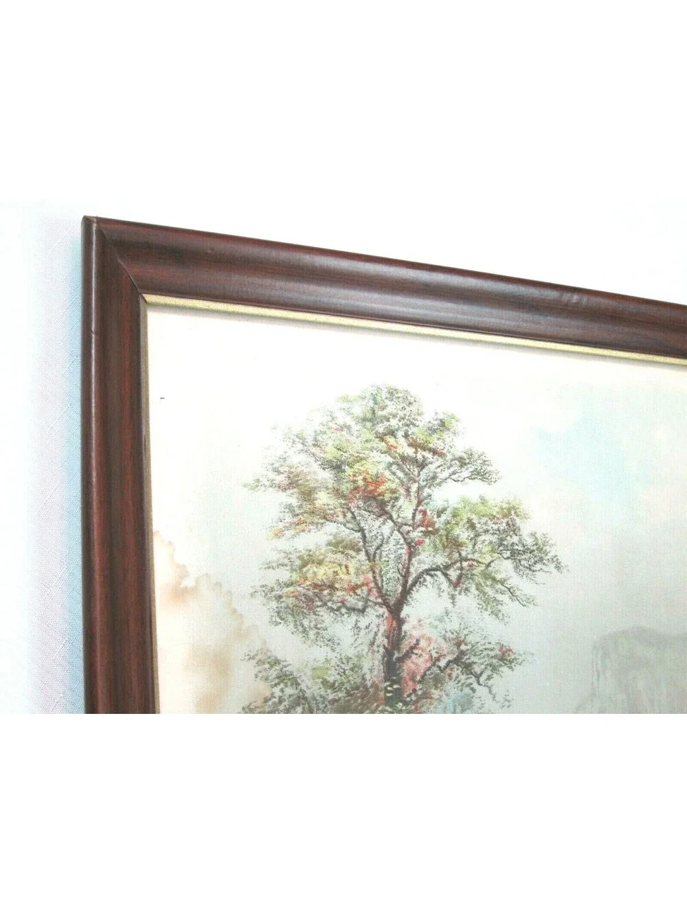 Antique RAYMOND Litho Art Print Country Lake Mountain Cattle Boat 22x18 Framed